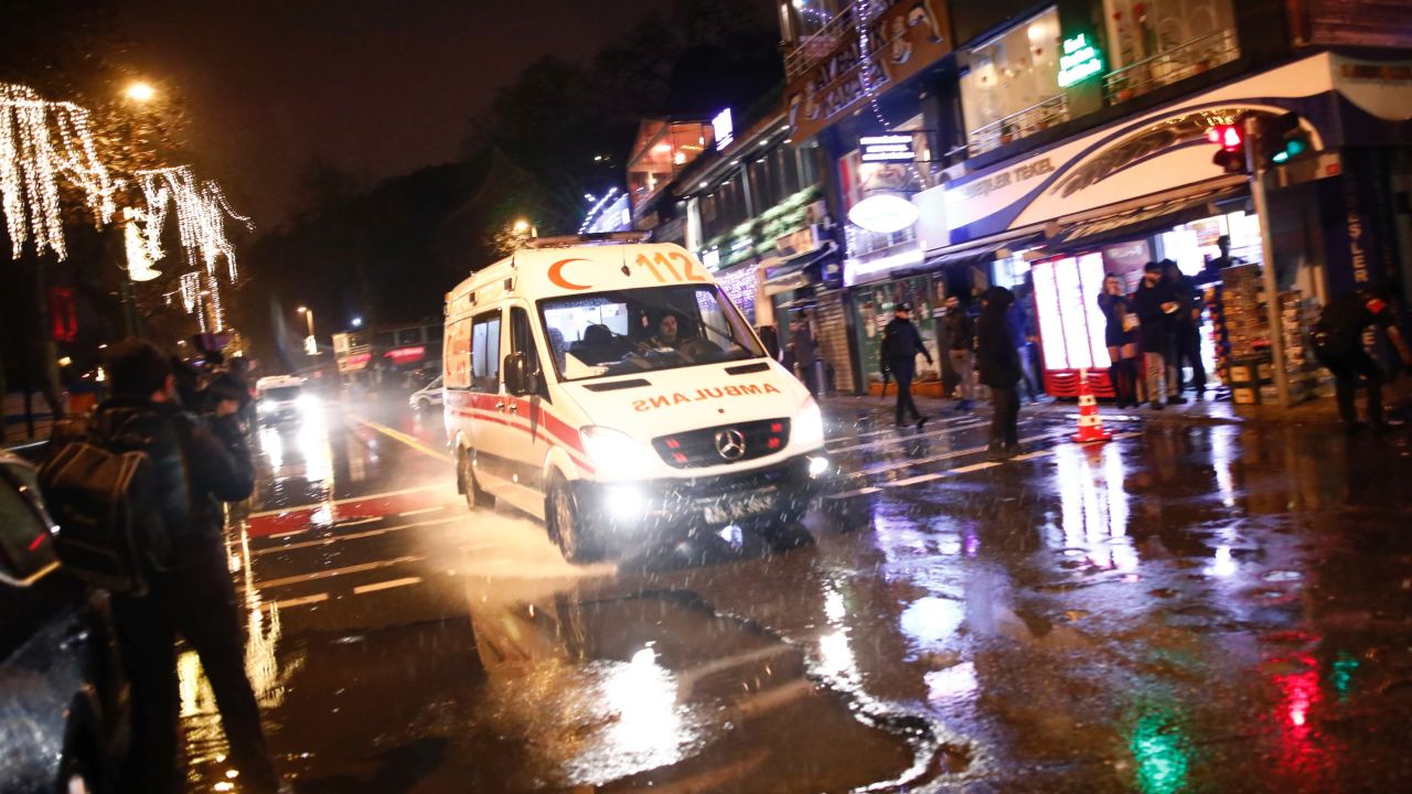 An ambulance rushes from the scene of the attack on January 1.