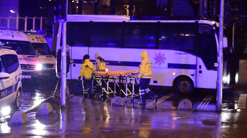Turkish special force police officers and ambulances are seen at the site of an armed attack January 1, 2017 in Istanbul.
At least two people were killed in an armed attack Saturday on an Istanbul nightclub where people were celebrating the New Year, Turkish television reports said. / AFP / YASIN AKGUL        (Photo credit should read YASIN AKGUL/AFP/Getty Images)