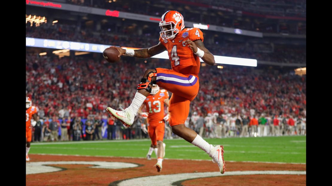 Clemson quarterback Deshaun Watson reacts after scoring a third quarter touchdown during the Fiesta Bowl against Ohio State.