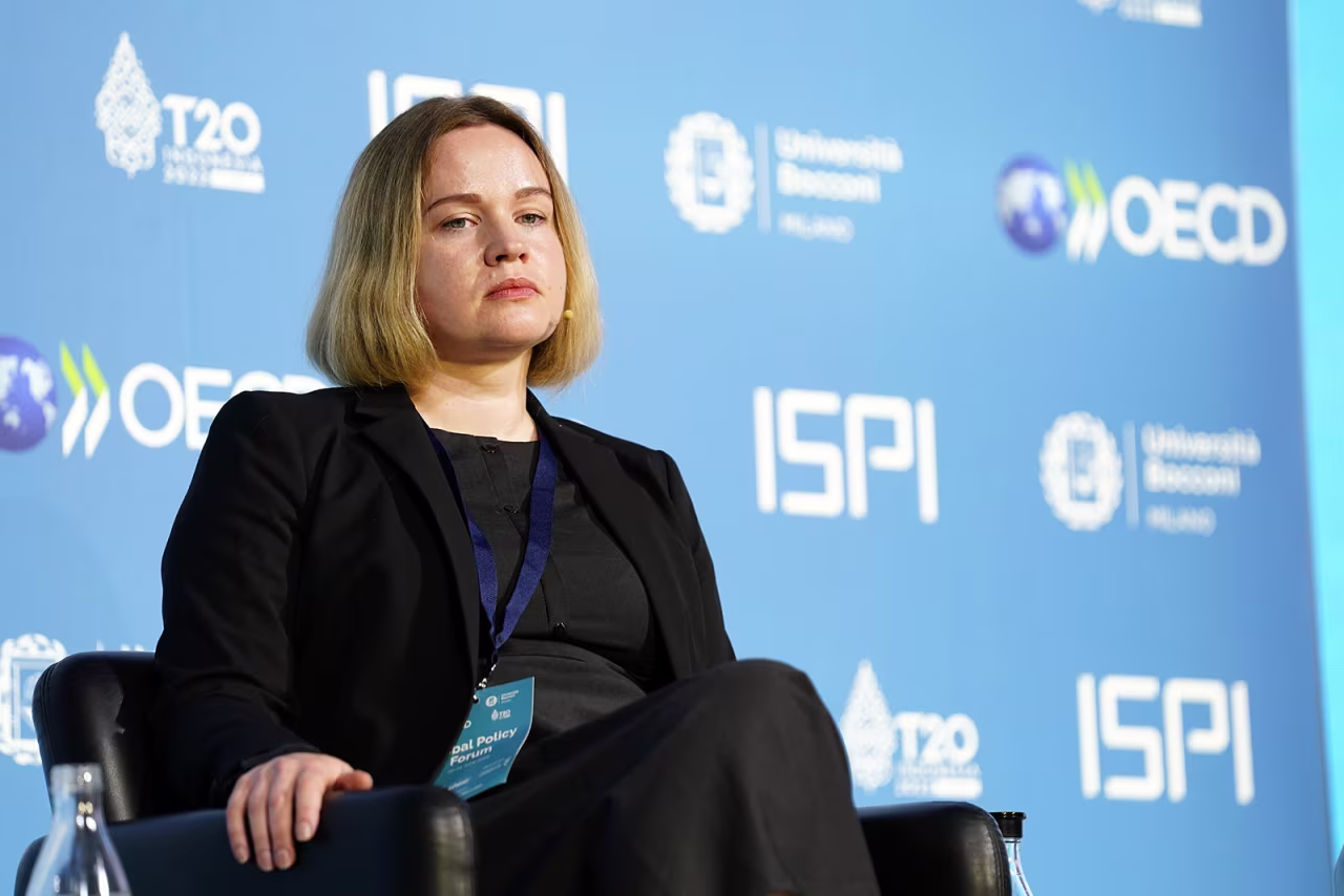 Oksana Pokalchuk, Head of Amnesty International Ukraine, attends the Global Policy Forum 2022 at Bocconi University on June 20 in Milan, Italy. 