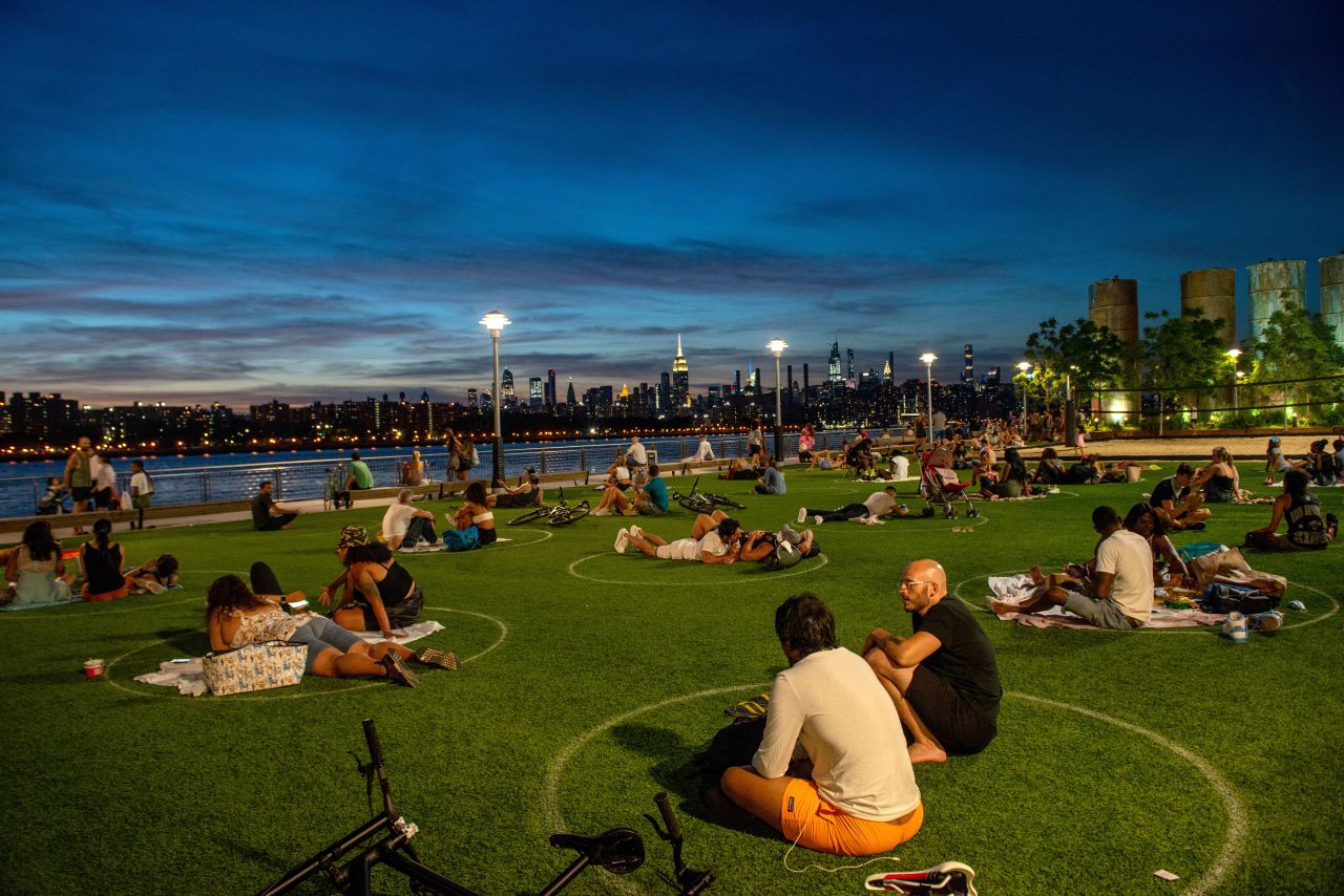 People visit Domino Park in Brooklyn, New York, on July 26.