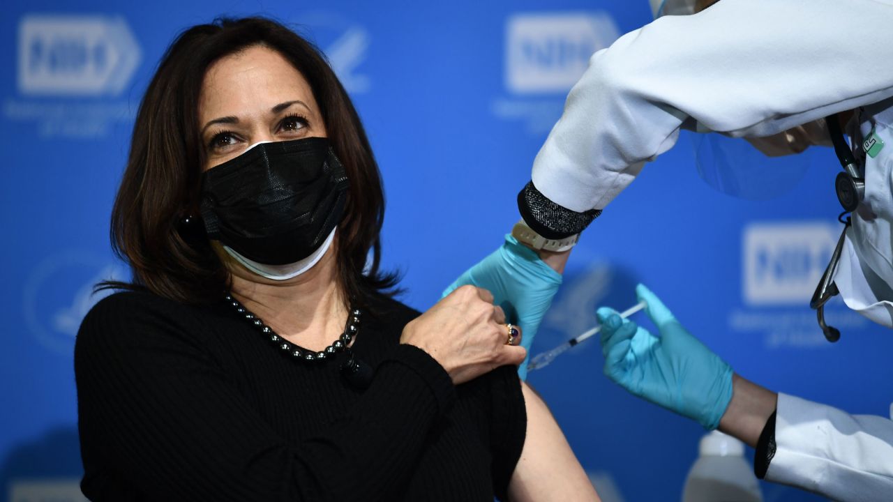 Vice President Kamala Harris receives her second dose of the Covid-19 vaccine.
