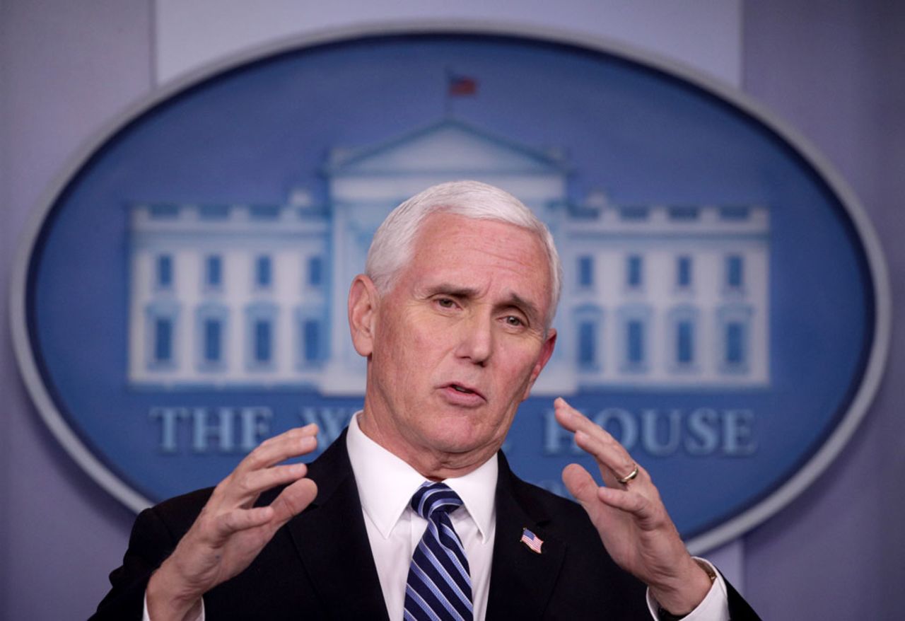 US Vice President Mike Pence speaks during the daily coronavirus briefing in the Brady Press Briefing Room at the White House on April 9 in Washington. 