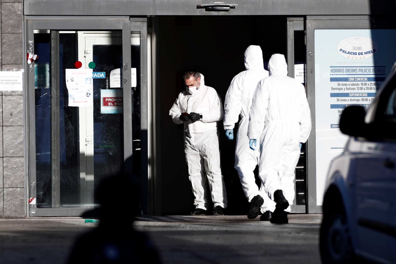 Members of the Spanish Army's Military Emergency Unit are seen at the Palacio de Hielo mall in Madrid on Wednesday.