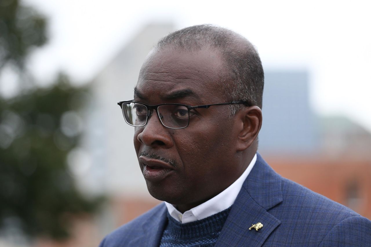 Buffalo Mayor Byron Brown speaks to supporters during a rally on Saturday, October 23.