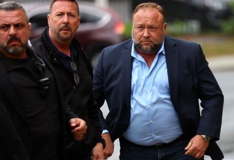 Alex Jones is seen outside the Connecticut Superior Court in Waterbury, Connecticut, on October 4.