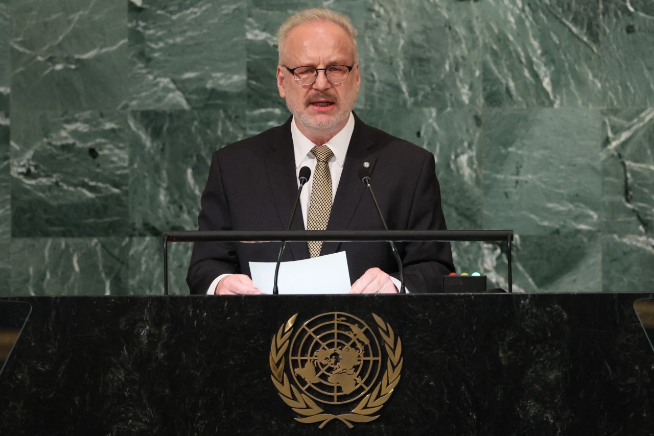 Latvia's President Egils Levits addresses the United?Nations?General Assembly.