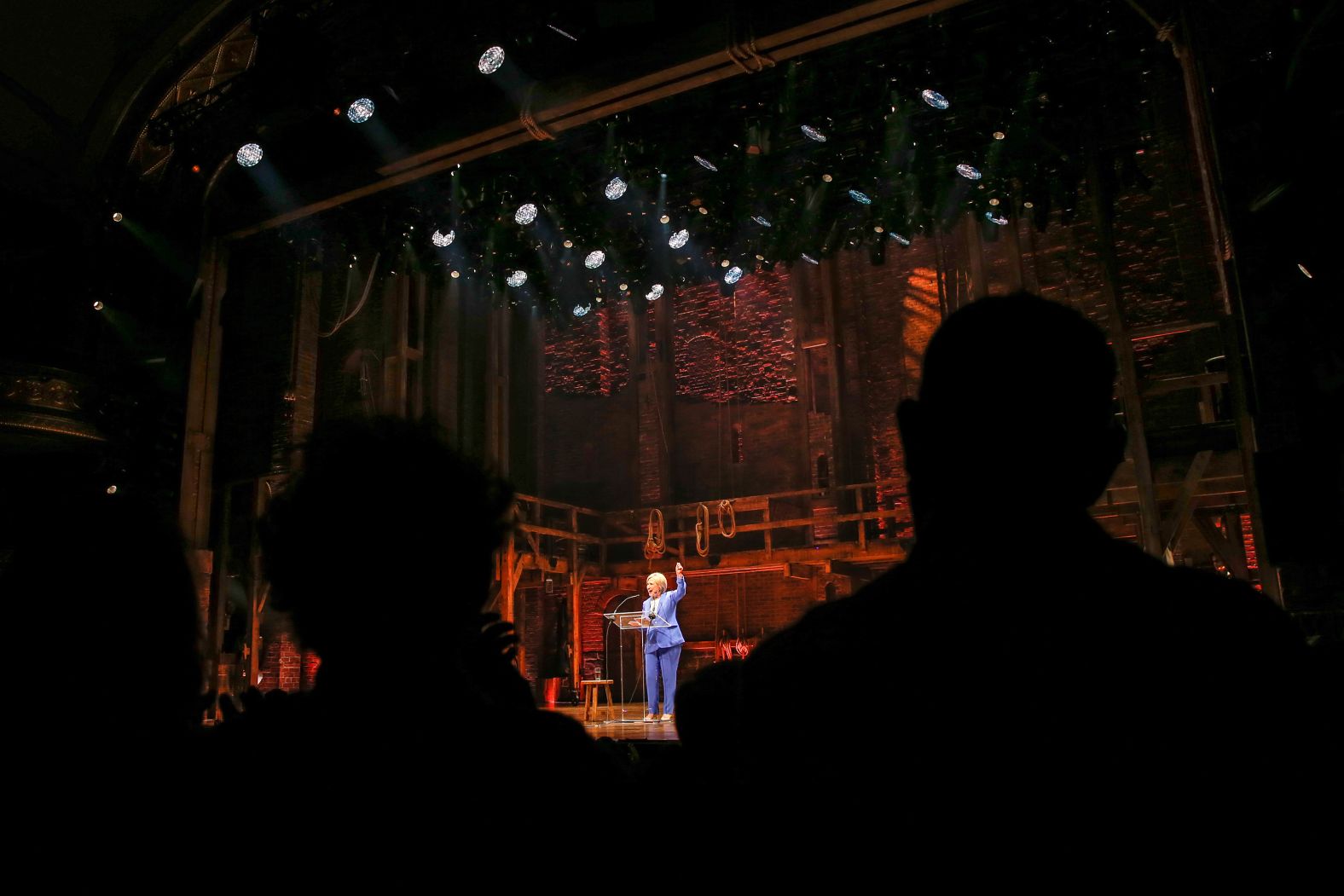 Presidential candidate and former US Sen. Hillary Clinton speaks after attending a special performance of "Hamilton" in July 2016.