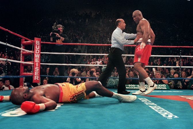 Foreman, at the age of 45, knocked out heavyweight champion Michael Moorer on November 5, 1994. Moorer was 26.