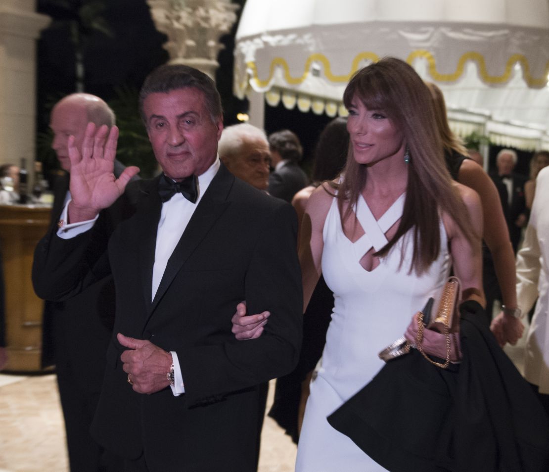 Sylvester Stallone arrives at President-elect Donald Trump's New Year's Eve party on December 31, 2016 at Mar-a-Lago in Palm Beach, Florida.