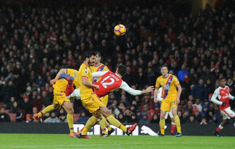 Giroud's acrobatic back heel came in the 17th minute of a 2-0 victory for Arsenal over Crystal Palace at the Emirates Stadium. 