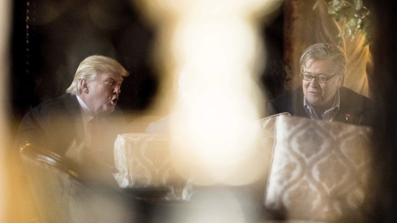 Trump attends a meeting with Steve Bannon, chief White House strategist and senior counselor, at his Mar-a-Lago resort on Wednesday, December 21. Trump <a href="index.php?page=&url=http%3A%2F%2Fwww.cnn.com%2F2016%2F12%2F31%2Fpolitics%2Fdonald-trump-new-years-eve%2F" target="_blank">spent the holidays in Mar-a-Lago.</a>