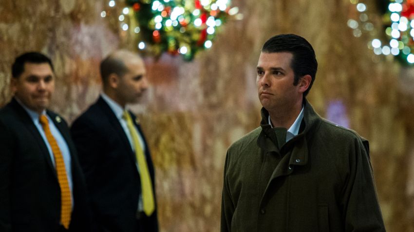 Donald Trump Jr. arrives at Trump Tower for meetings with President-elect Donald Trump on January 2, 2017 in New York. / AFP / Eduardo Munoz Alvarez        (Photo credit should read EDUARDO MUNOZ ALVAREZ/AFP/Getty Images)