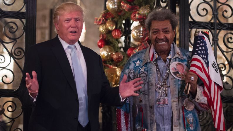 Trump stands with legendary boxing promoter Don King after meeting at Trump's Mar-a-Lago resort in Palm Beach, Florida, on Wednesday, December 28. Trump and King <a href="index.php?page=&url=http%3A%2F%2Fwww.cnn.com%2F2016%2F12%2F29%2Fpolitics%2Fdon-king-donald-trump-meeting-peace%2Findex.html" target="_blank">met to discuss</a> the relationship between Israel and the United States.