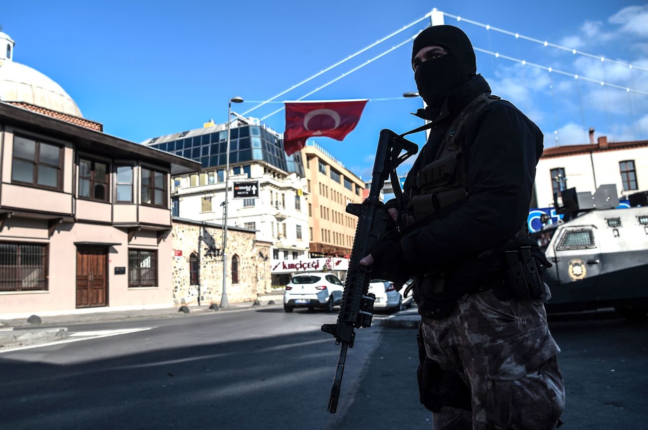 A Turkish special forces officer stands near the Reina nightclub on January 2. ISIS claimed responsibility for the attack in a statement posted to Twitter.