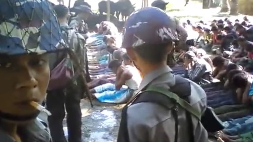 The video allegedly shows police kicking and beating Rohingya villagers