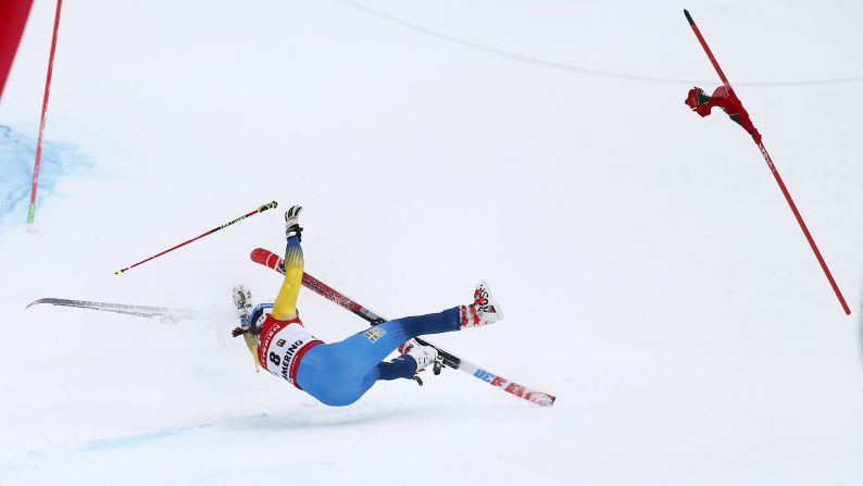 Swedish skier Maria Pietila Holmner falls during a World Cup run in Semmering, Austria, on Tuesday, December 27. She was injured, but she will try to be back for the World Championships in February, <a href="index.php?page=&url=https%3A%2F%2Ftwitter.com%2FJennyModin%2Fstatus%2F813801714893602816" target="_blank" target="_blank">according to Swedish journalist Jenny Modin.</a>