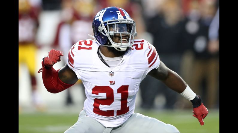 Landon Collins, a safety with the New York Giants, celebrates after sacking Washington quarterback Kirk Cousins on Sunday, January 1. The Giants won 19-10 and prevented the Redskins from making the playoffs.