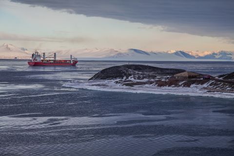 <strong>Supplies:</strong> In late January each year, a supply ship docks at McMurdo, bringing a year's worth of food, supplies, and equipment too large to carry on cargo planes. An icebreaker breaks a channel through the sea ice to allow the ship safe passage to McMurdo. A fuel tanker will also arrive to offload millions of gallons of gas, diesel and jet fuel to support science logistics at the center. 