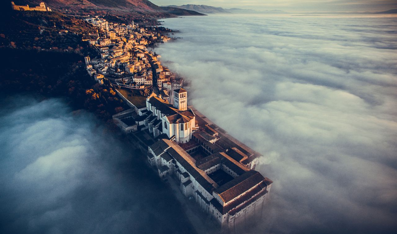 <strong>Basilica of Saint Francis of Assisi, Umbria, Italy: </strong>In terms of media coverage and views worldwide, photographer Francesco Cattuto's picture of this Umbrian church immersed in a sea of fog was the most popular drone shot of the year. It was also the winner of the 2016 International Drone Photography Contest (Travel Category).
