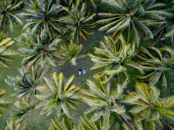 <strong>Wedding photo: </strong>Wedding photos taken by drone are a rising trend, according to Dronestagram. Here's one lovely example taken in Huanine, French Polynesia, by Helene Havard.