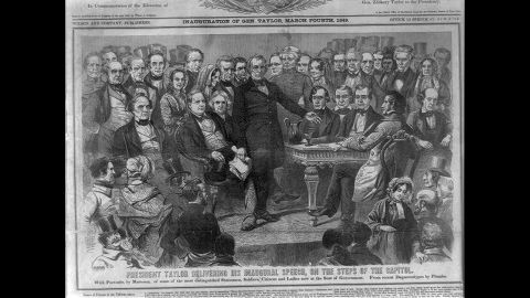 Zachary Taylor delivers his inaugural speech on the steps of the Capitol in 1849.