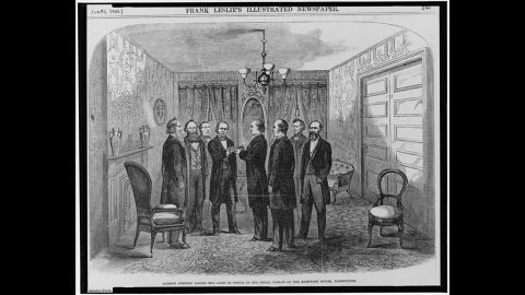 After the assassination of President Abraham Lincoln, Vice President Andrew Johnson assumed the presidency in a Washington hotel in 1865.