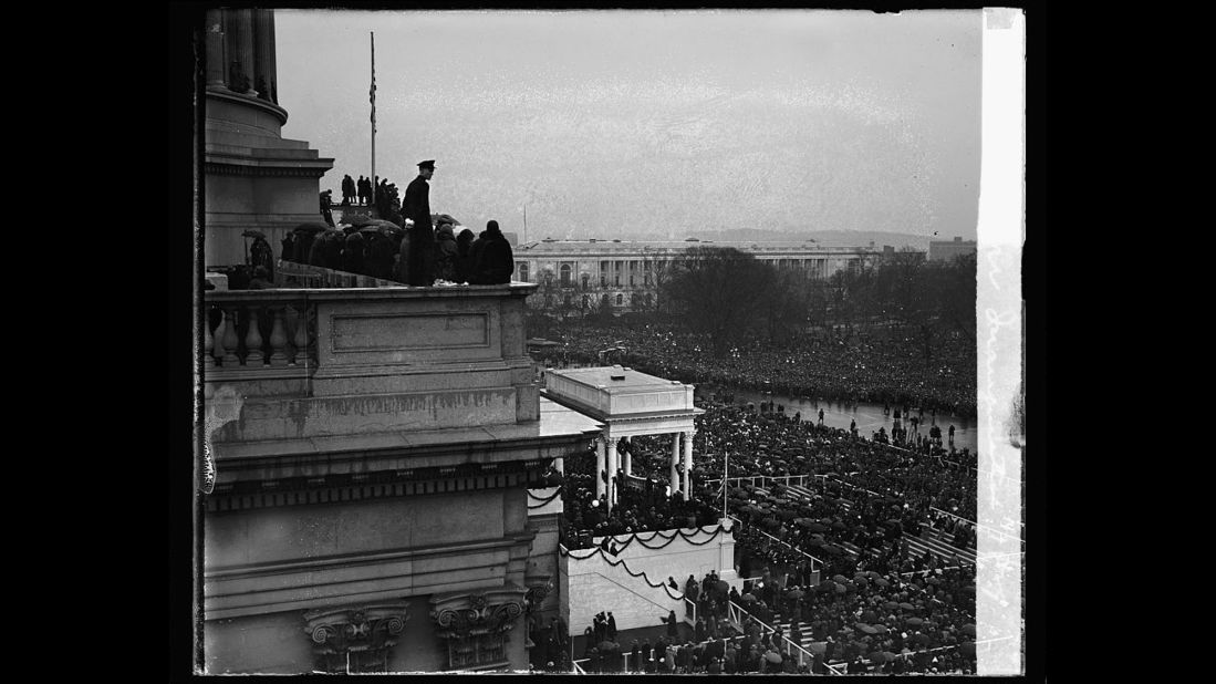 People attend the inauguration of Herbert Hoover in 1929. Later that year, a stock market crash led to the Great Depression.