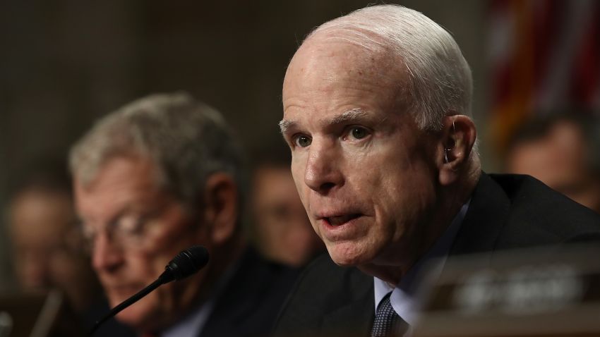 Senate Armed Services Committee chairman Sen. John McCain questions Secretary of Defense Ash Carter during a committee hearing September 22, 2016, in Washington, DC. 