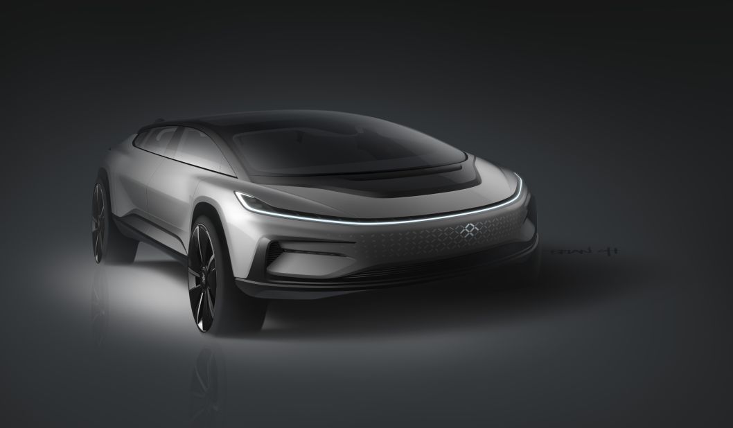 The FF 91 is the company's first production model. Fitted with a 130 kWh battery, Faraday Future says the car has a range of 378 miles (608 kilometers). 