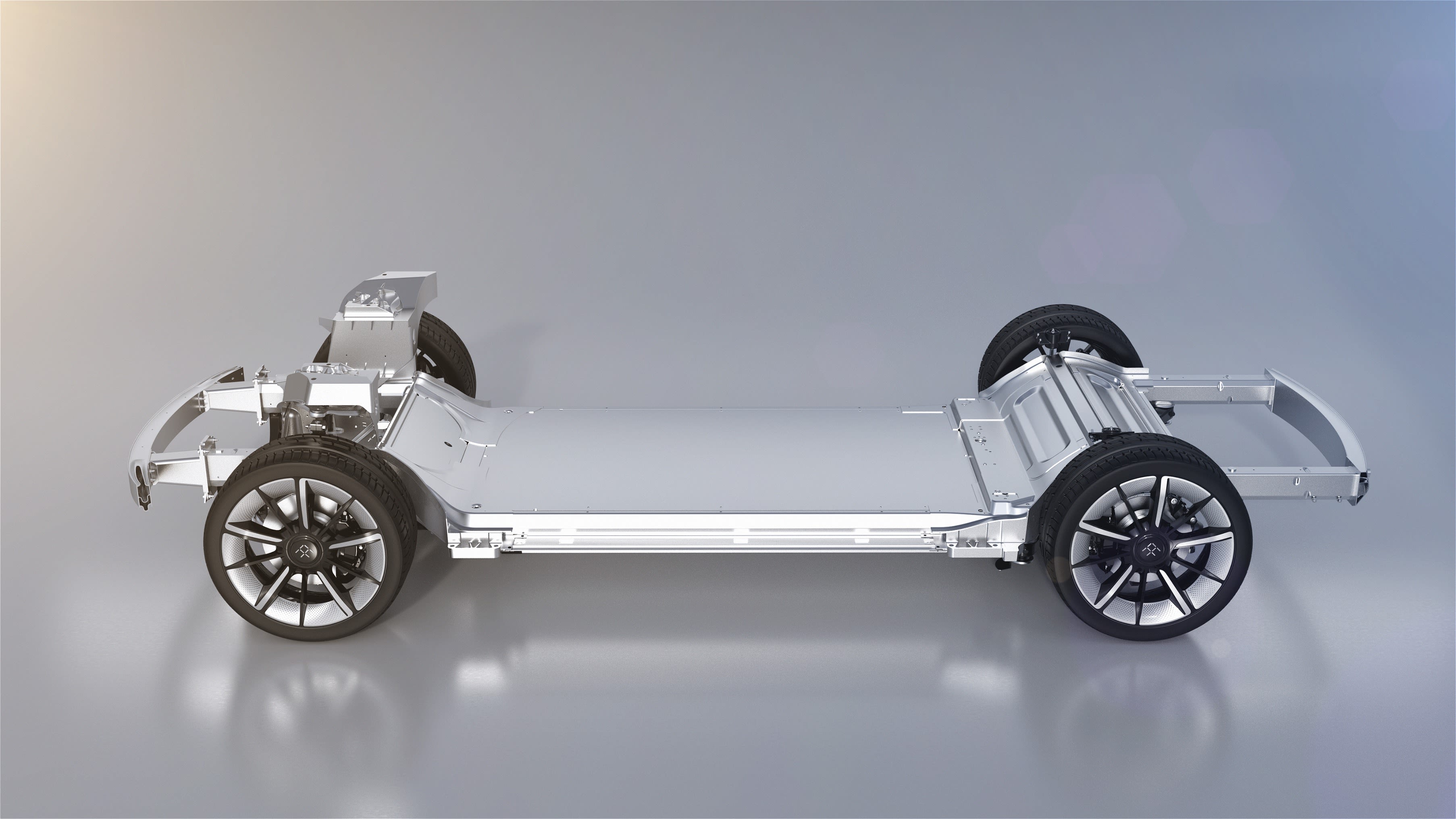 Faraday Future's "Variable Platform Architecture" (VPA) is a powertrain system designed to be flexible. The chassis and body are a single form which improves the overall vehicle rigidity, safety and handling of the car, the company says. 