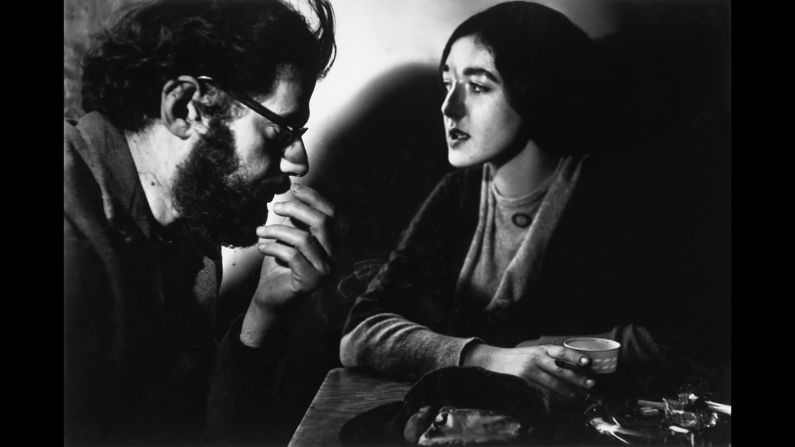 Poets Allen Ginsberg and Barbara Moraff share a table at the 7 Arts Coffee Gallery in 1959.