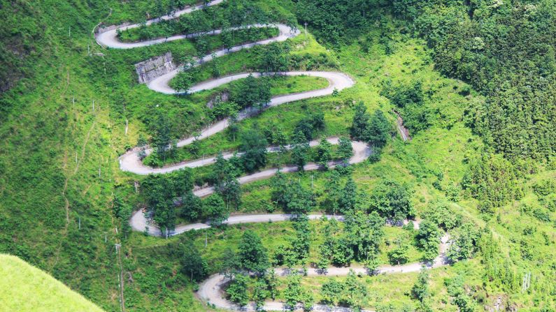 <strong>Zigzag road: </strong>The 24-bend or zigzag road snakes up a mountainside in southwest China's Guizhou province.