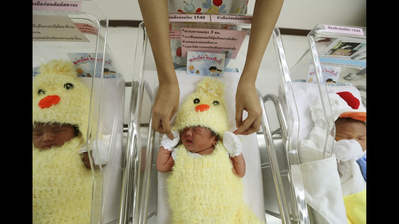 Babies are dressed in chicken suits at a hospital in Bangkok, Thailand, on Tuesday, January 3. The hospital was dressing up newborns to celebrate the Year of the Rooster, which begins later this month in the Chinese zodiac.