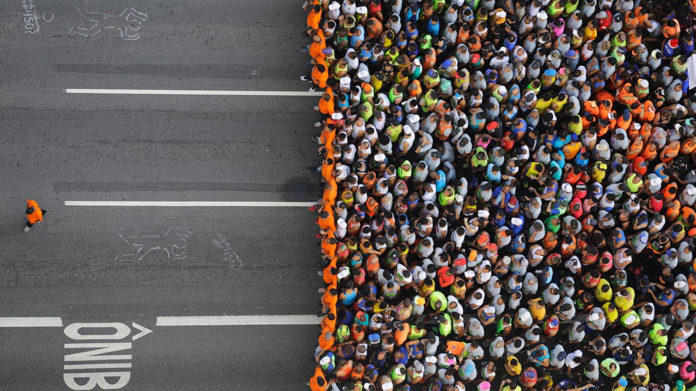 Runners wait to compete in the St. Silvester Road Race in Sao Paulo, Brazil, on Saturday, December 31.