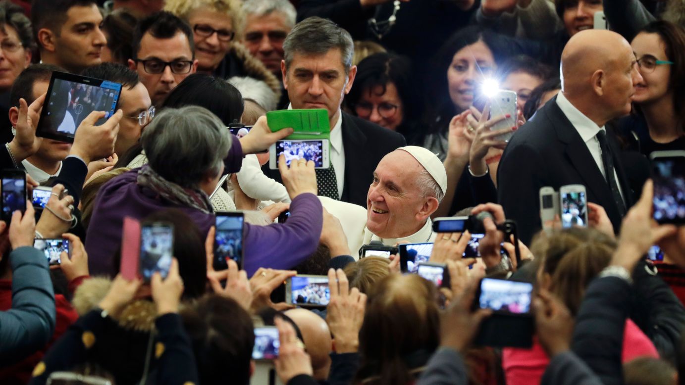 Pope Francis arrives at the Vatican to meet earthquake victims from Italy on Thursday, January 5.