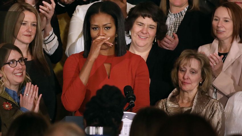 U.S. first lady Michelle Obama delivers remarks during a ceremony honoring the 2017 School Counselor of the Year in the East Room of the White House January 6, 2017 in Washington, DC. These were the last public remarks by the first lady during her husband Barack Obama's presidency.