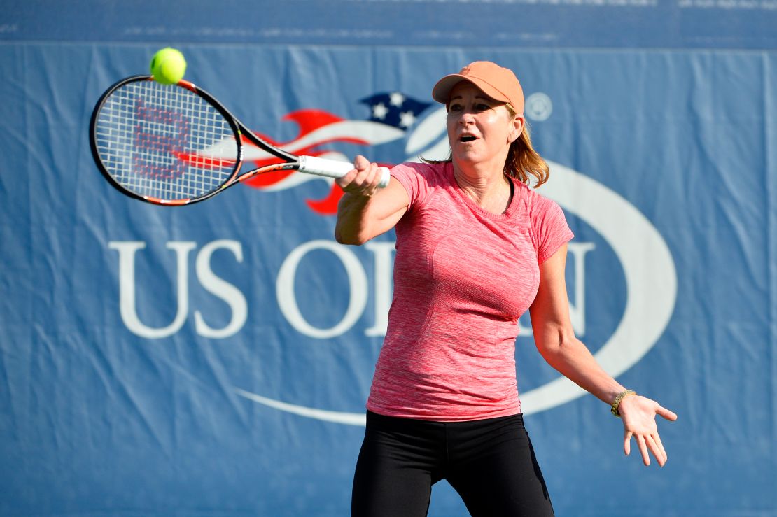 Chris Evert during a clinic at the 2015 US Open. 