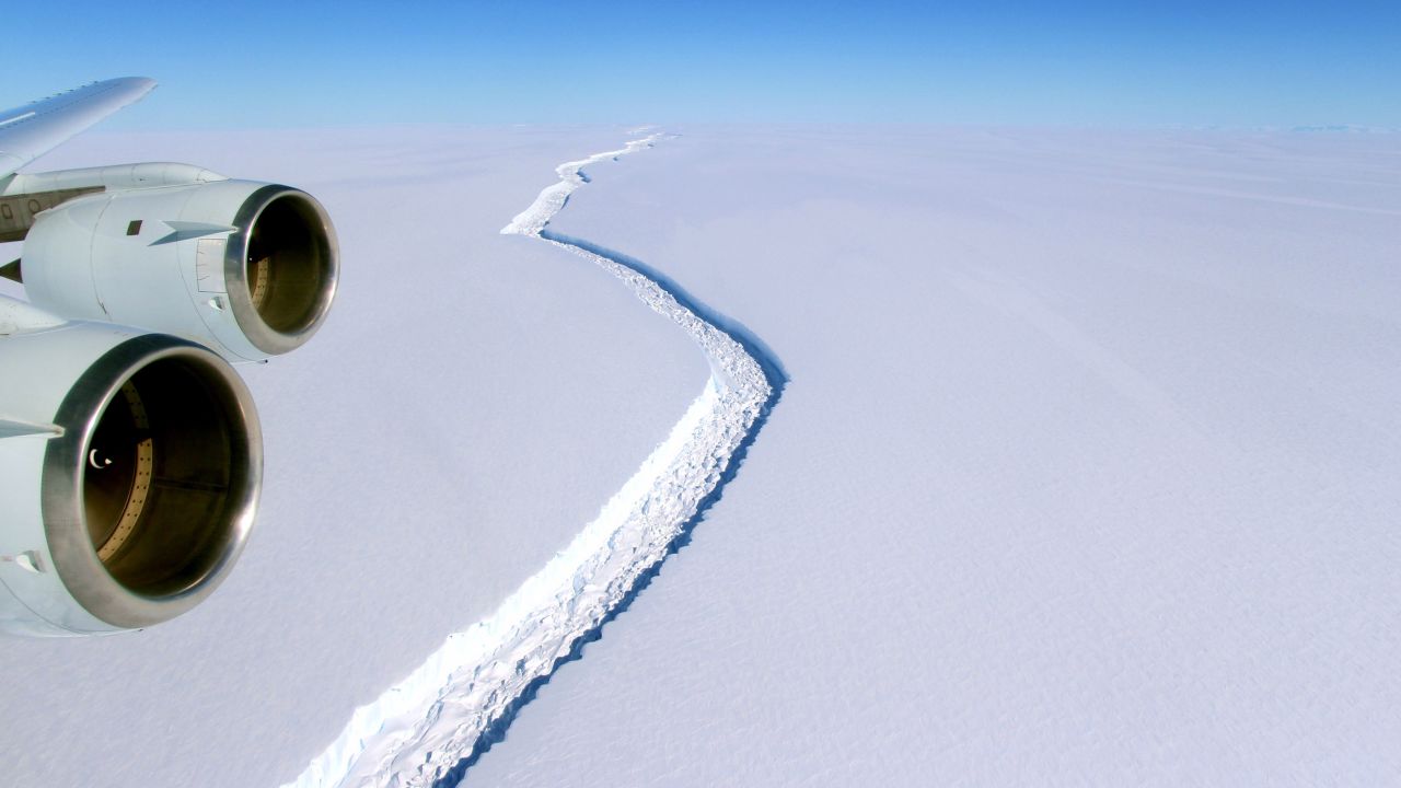 A 70 mile rift in the Larsen C is seen on November 10, 2016.
