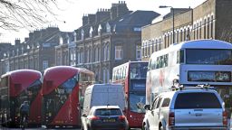 Traffic on Brixton Road in Lambeth, London, which has broken the annual legal air pollution limit for the whole year just five days into 2017, figures show. (Photo by Victoria Jones/PA Images via Getty Images)