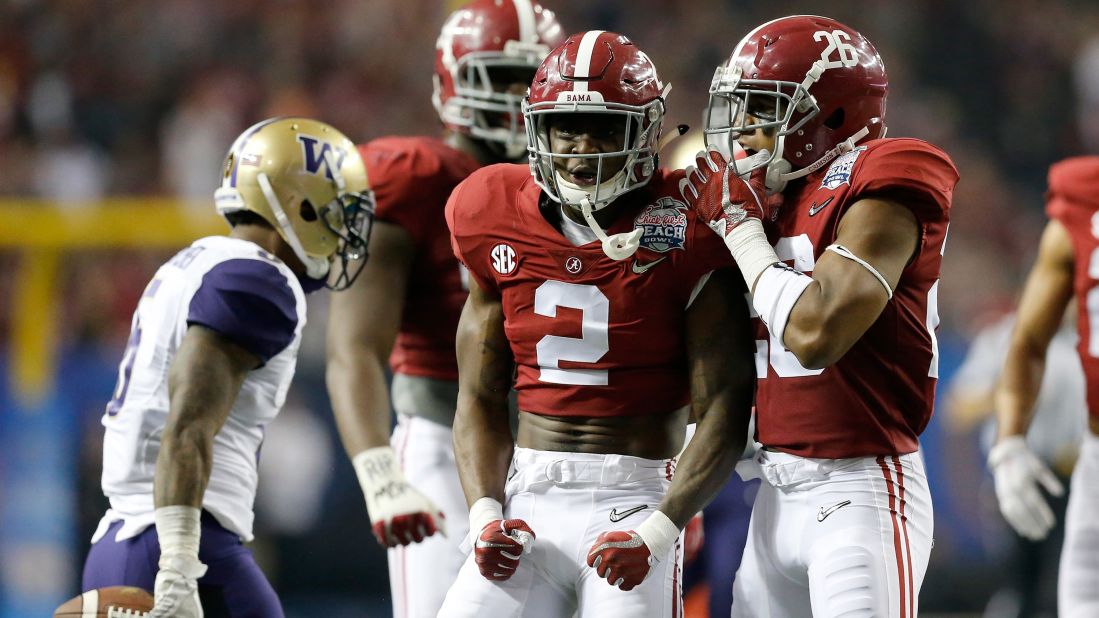 Alabama defensive back Tony Brown looks fierce against the Washington Huskies during the Chick-fil-A Peach Bowl in Atlanta.