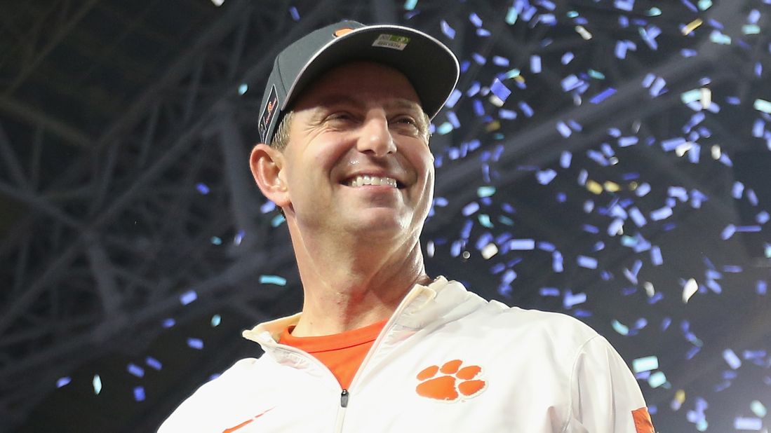 Clemson head coach Dabo Swinney celebrates his team's 31-0 win over Ohio State in the PlayStation Fiesta Bowl.