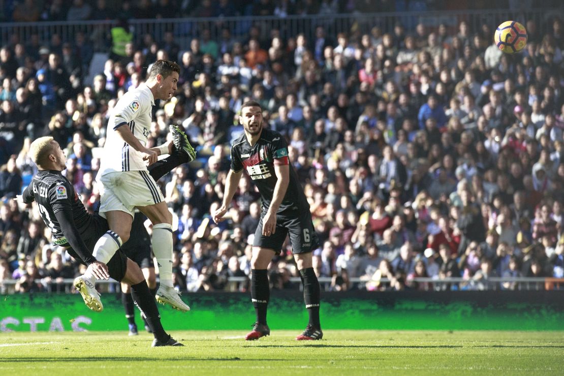 Ronaldo headed home Marcelo's cross for the goal in the rout of Granada, his 17th of the season.