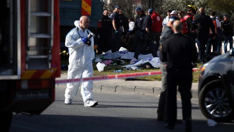 A truck plowed into a group of soldiers in Jerusalem Sunday, killing four and injuring at least 13. 