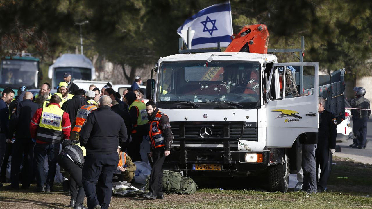 A group of soldiers had gotten off a bus and were getting organized with their bags when "the terrorist took the opportunity, ramming his truck into the group," Israel Police spokesman Micky Rosenfeld said. 