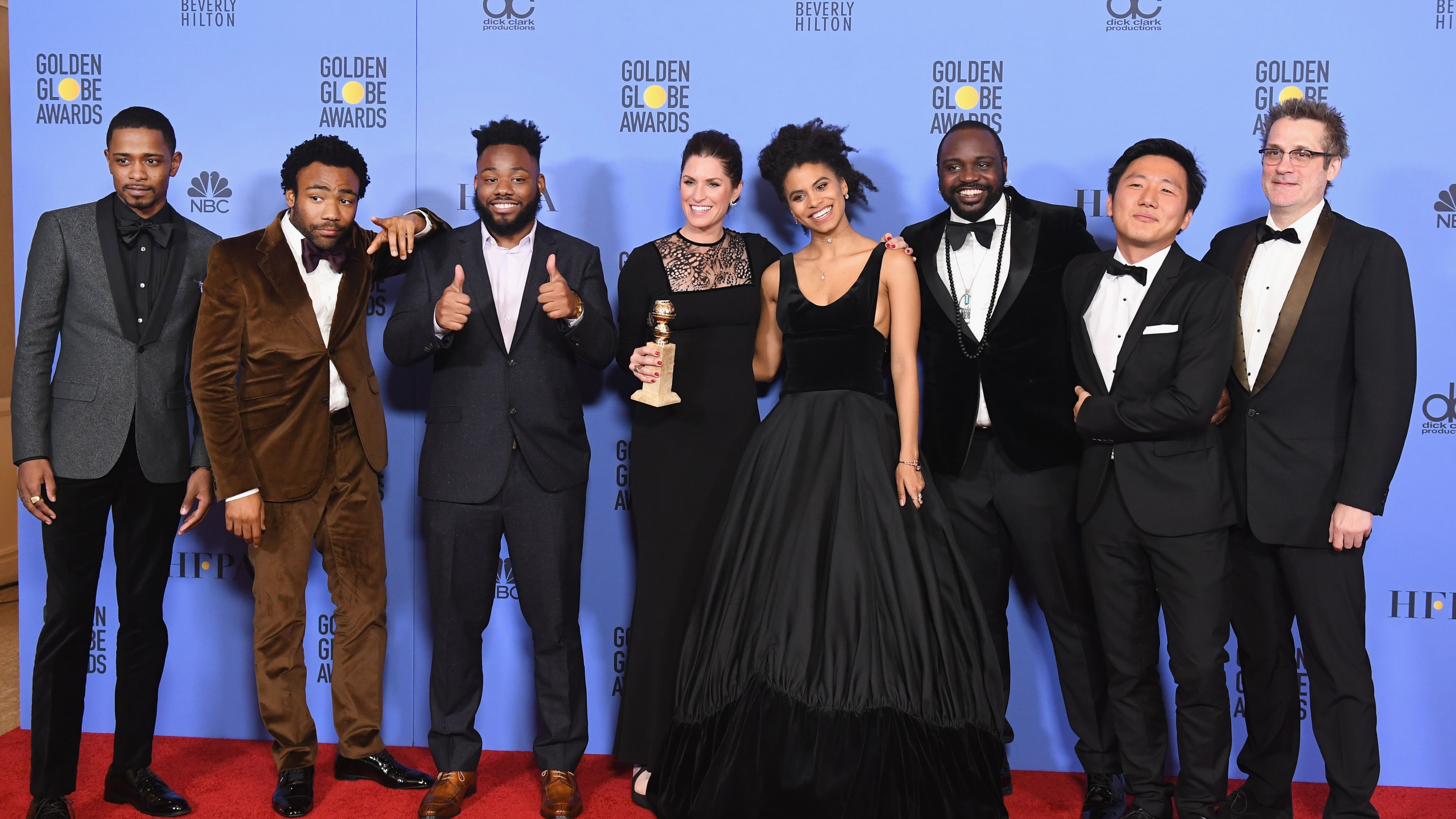 Cast and crew of 'Atlanta,' winners of Best Series - Musical or Comedy. 