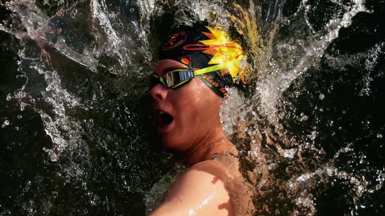 Ice swimming world champion Julia Wittig races in a lake in Burghausen, Germany, on Friday, January 6.