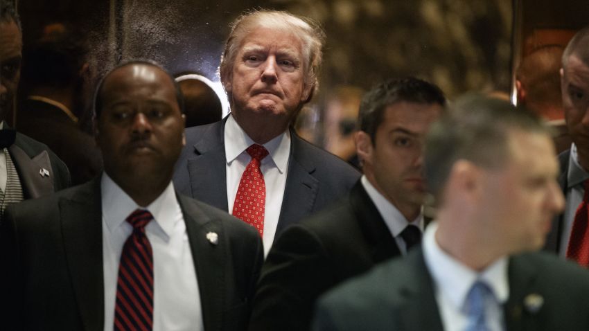 President-elect Donald Trump gets on an elevator after speaking with reporters at Trump Tower in New York, Monday, Jan. 9, 2017.