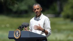 President Barack Obama speaks in front of Cook's Meadow on June 18, 2016 in Yosemite National Park, California.
