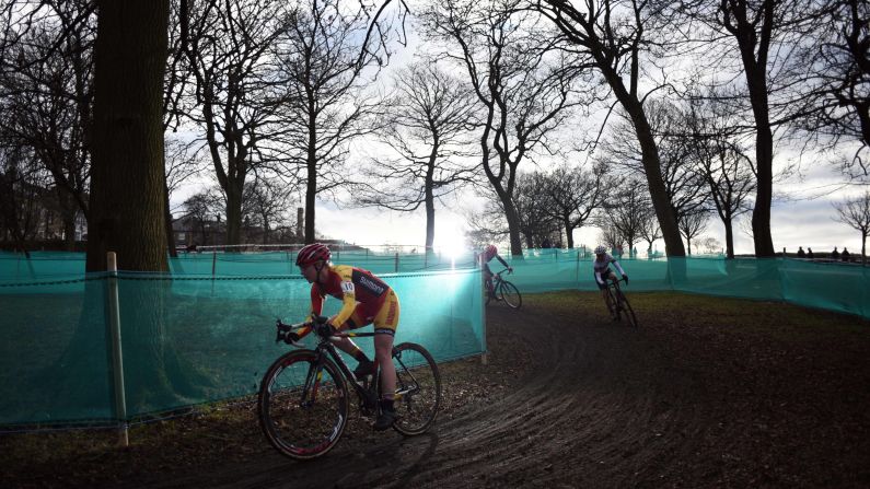 Ruby Miller, left, competes in the British Cyclo-Cross Championships on Sunday, January 8.